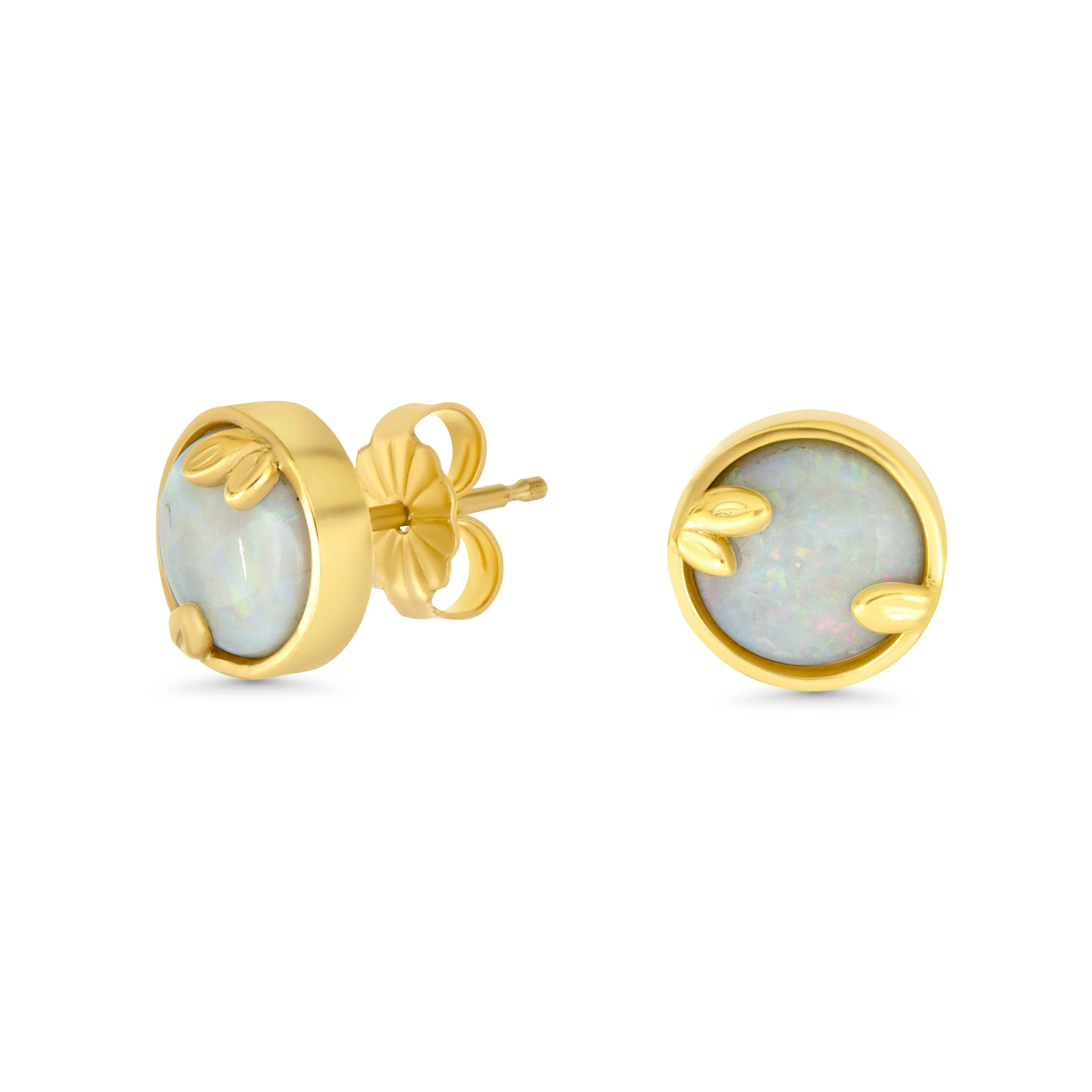 Bezel Set Round Opal Stud Style Earrings
