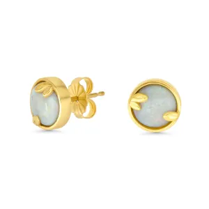 Bezel Set Round Opal Stud Style Earrings