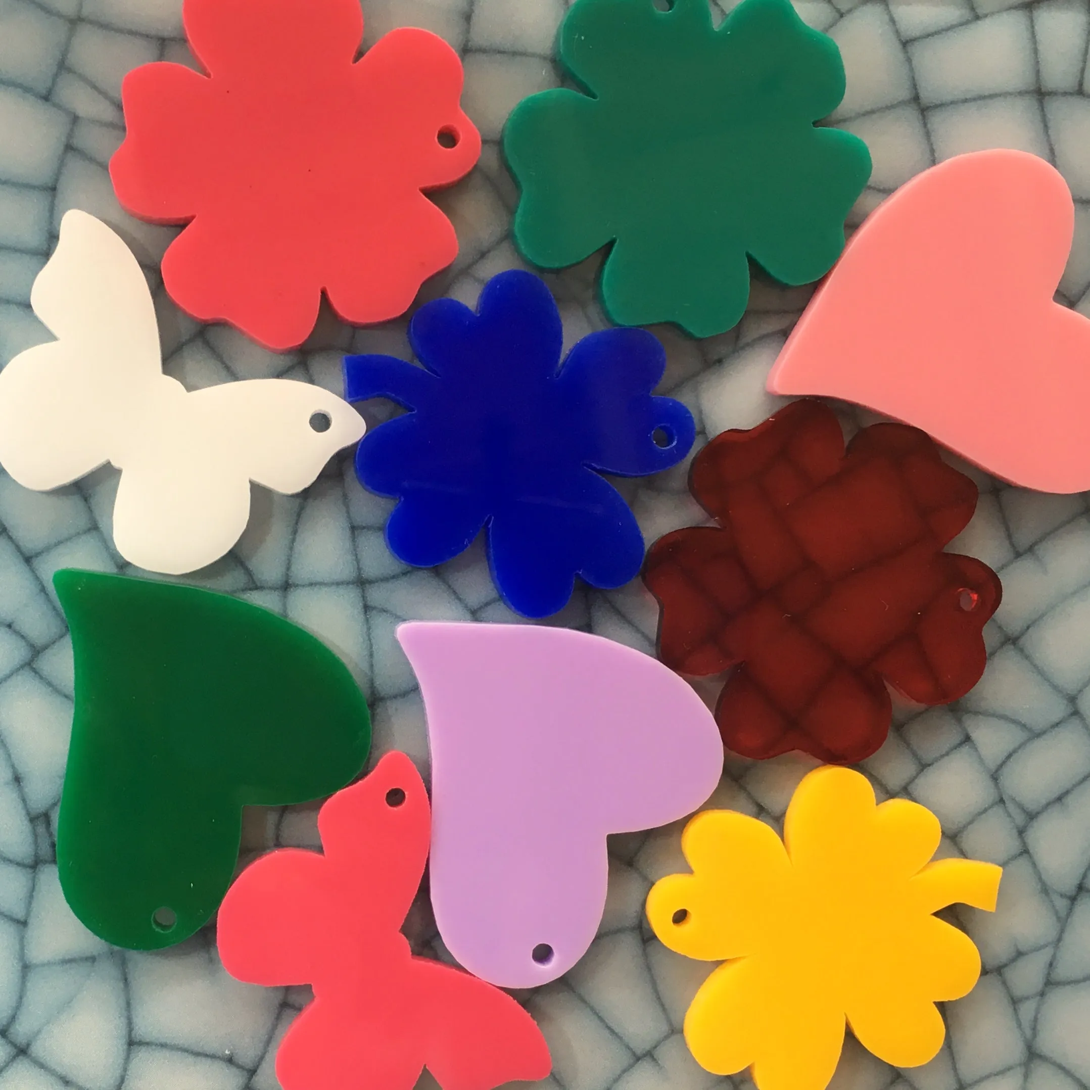 Big Hearts, Flowers, Clovers & Butterflies / 10 Pieces, 40mm