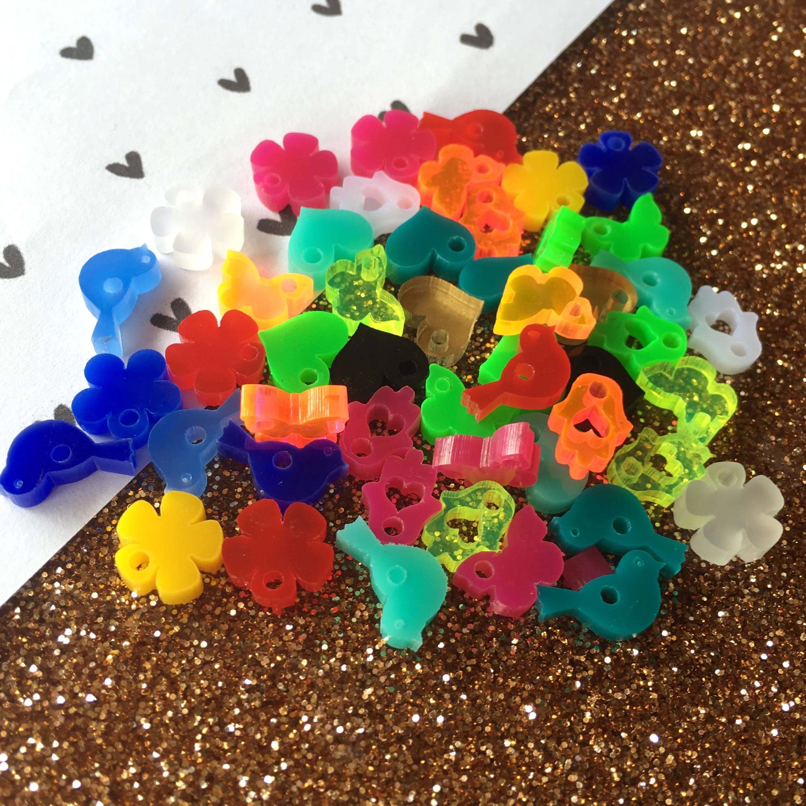 Birds, Butterflies, Flowers, Hearts, & Hamsa / 50 Pieces, 10mm