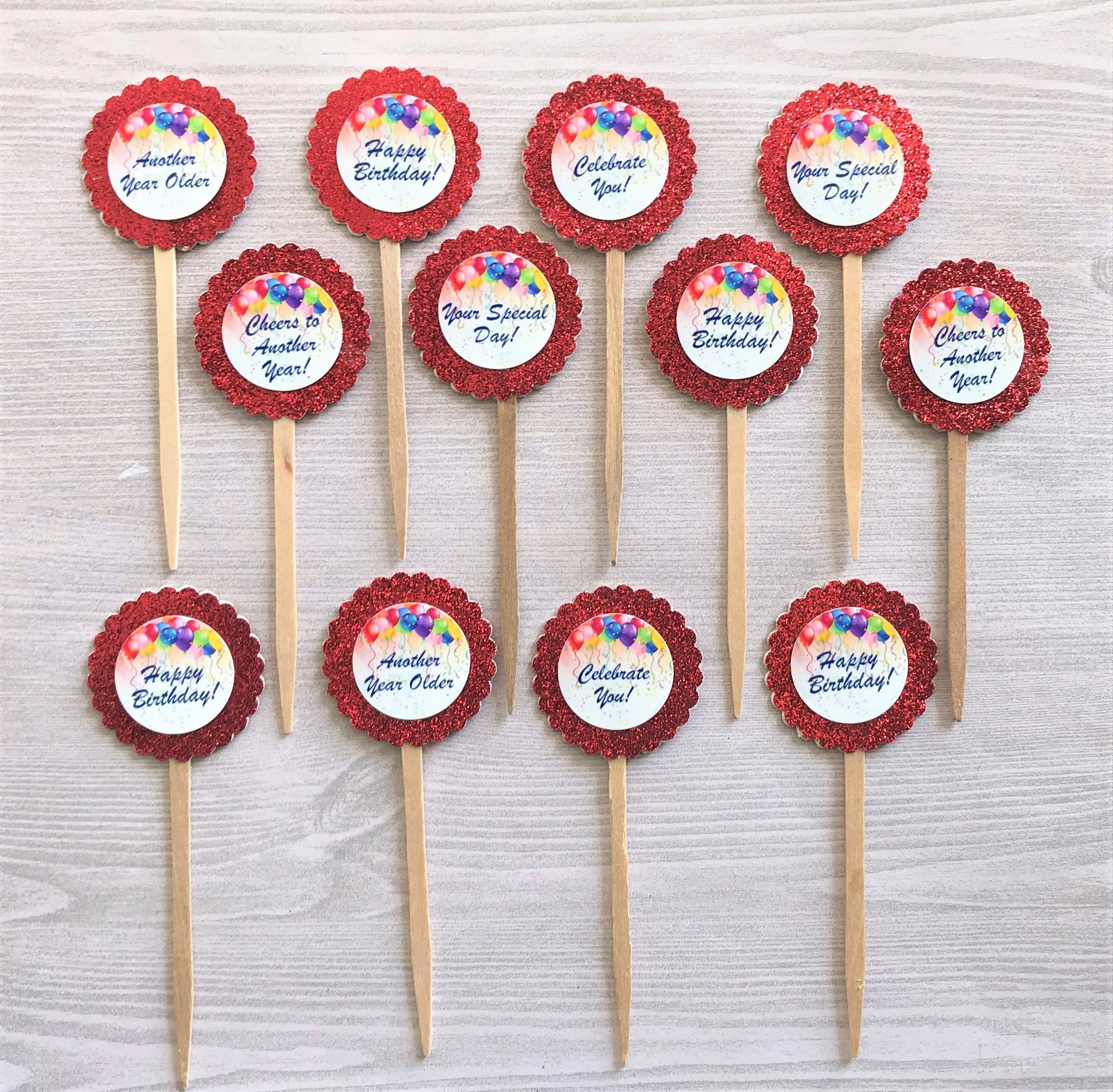 Birthday Cupcake Toppers, Set of 12