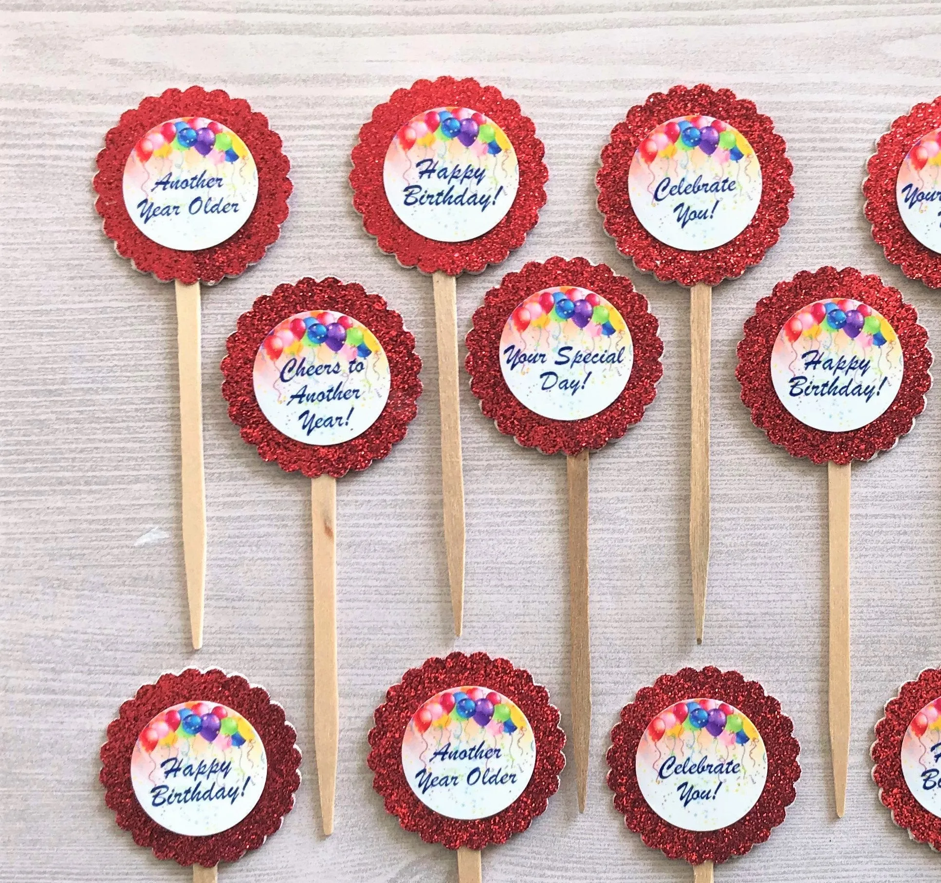 Birthday Cupcake Toppers, Set of 12