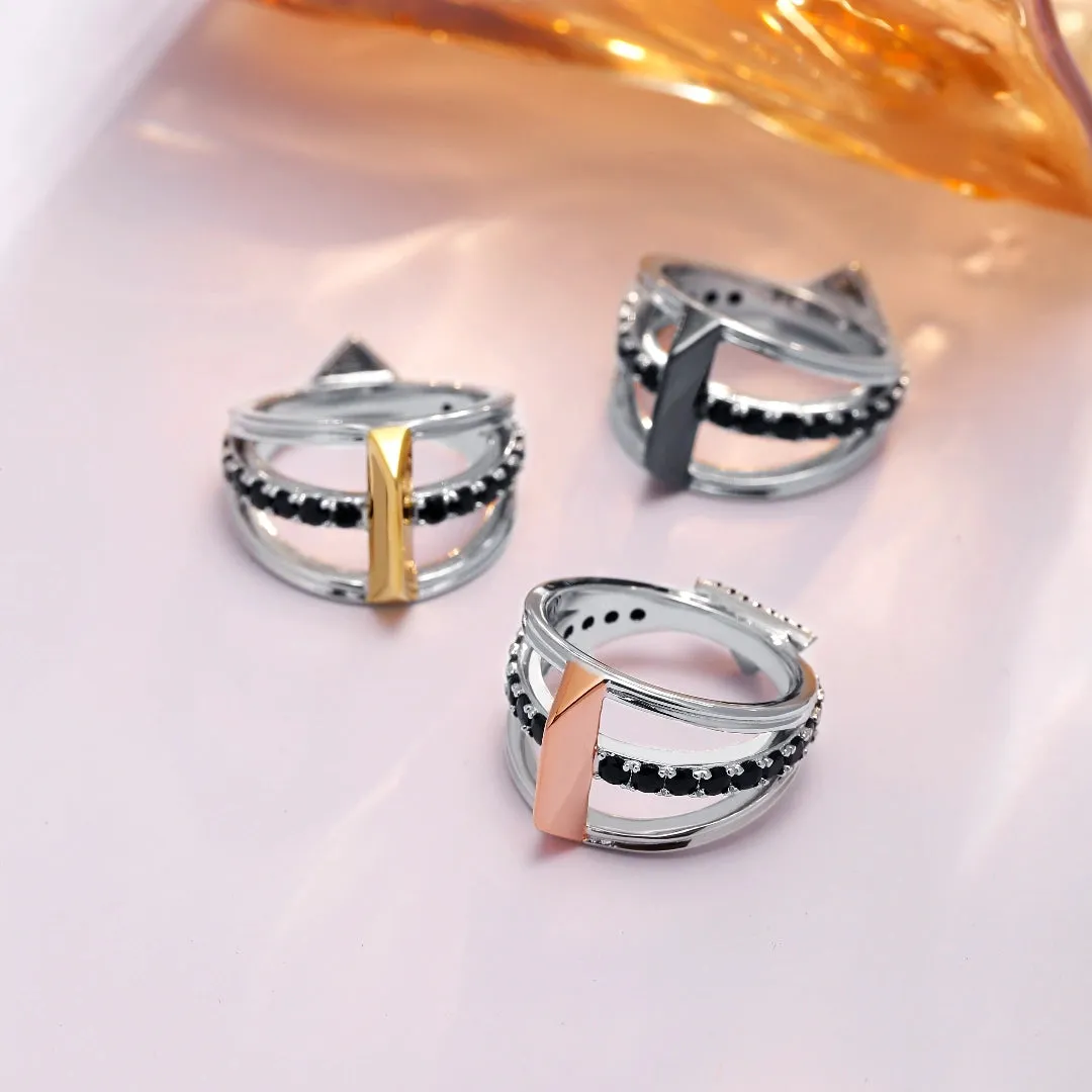 Black Cubic Zirconia Diamond Wedding Band Ring Multiple Perspectives collection Designed by Alexandra Baltazar
