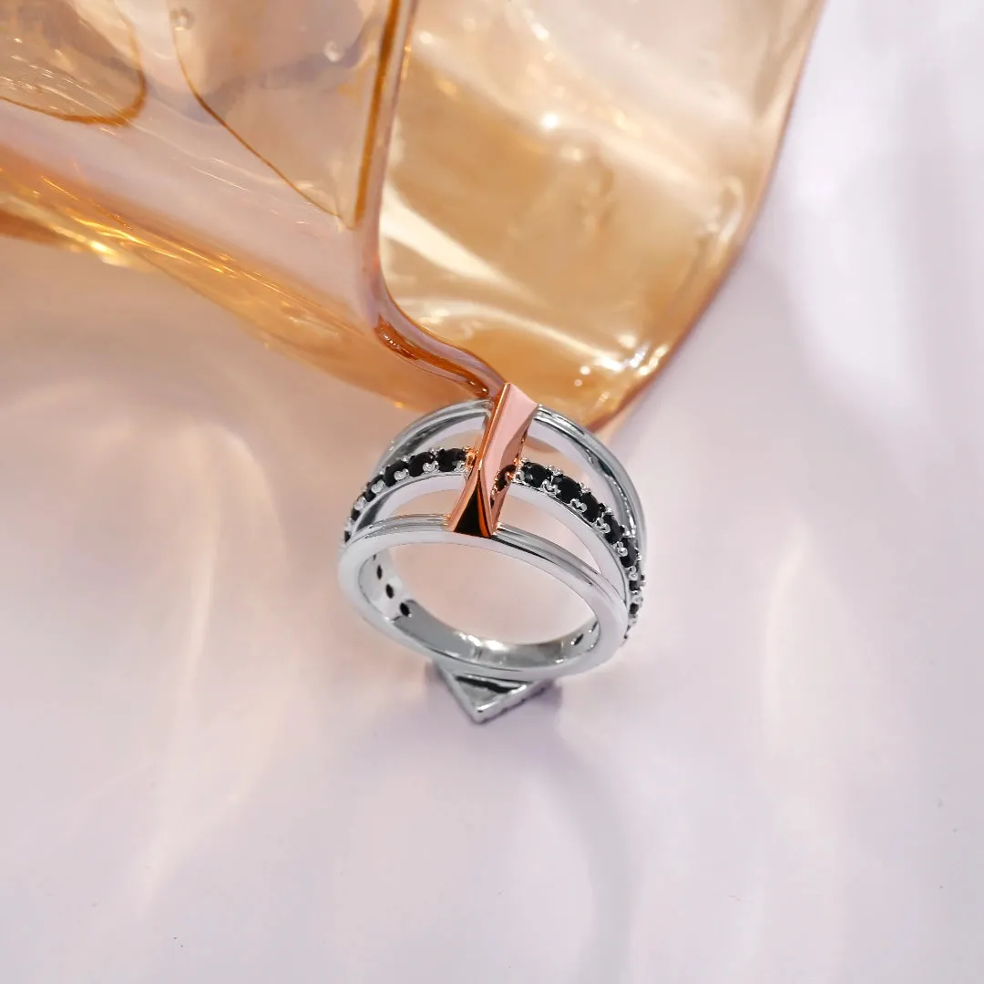 Black Cubic Zirconia Diamond Wedding Band Ring Multiple Perspectives collection Designed by Alexandra Baltazar