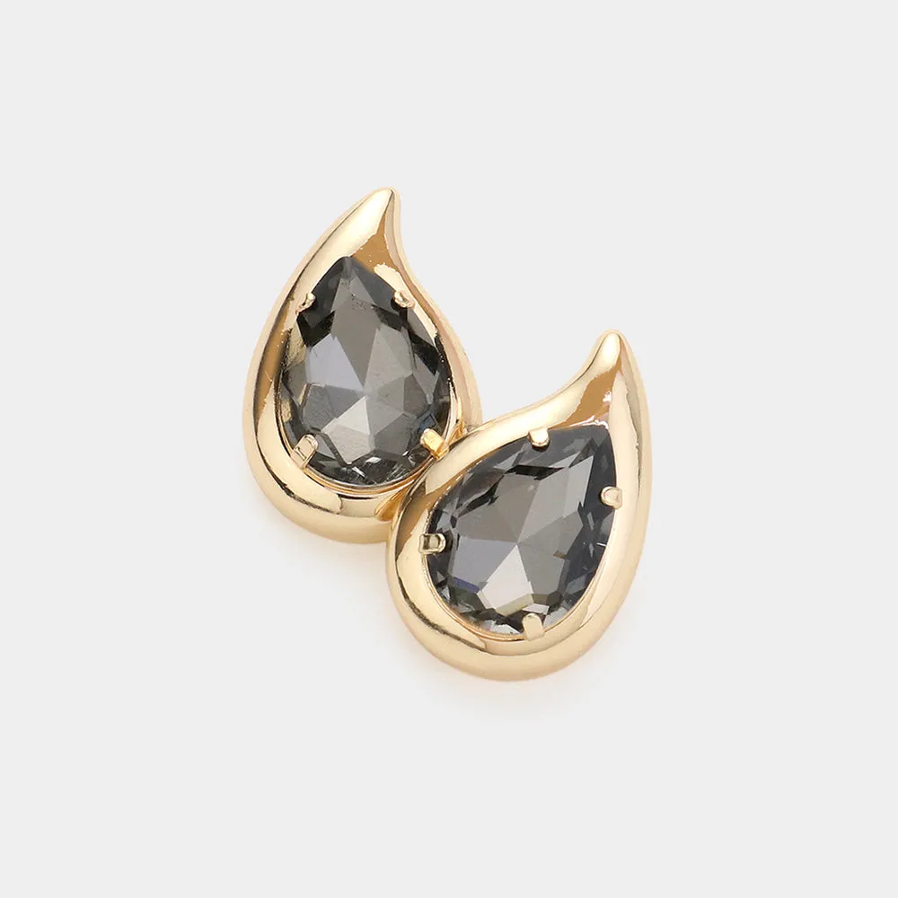Black Diamond Crystal Teardrop Stone Stud Earrings | Interview Earrings | 621921