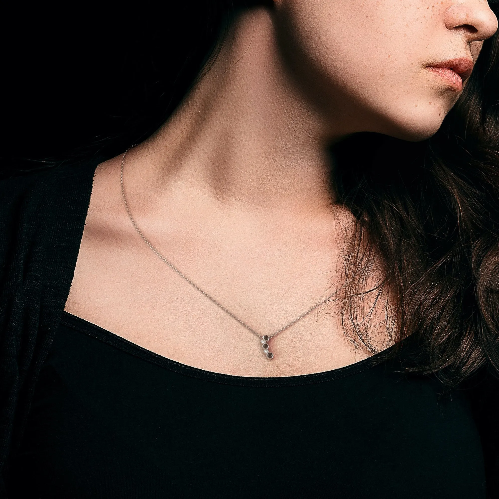 Black Energy Natural Black Diamond Alternative Pendant with a White Necklace