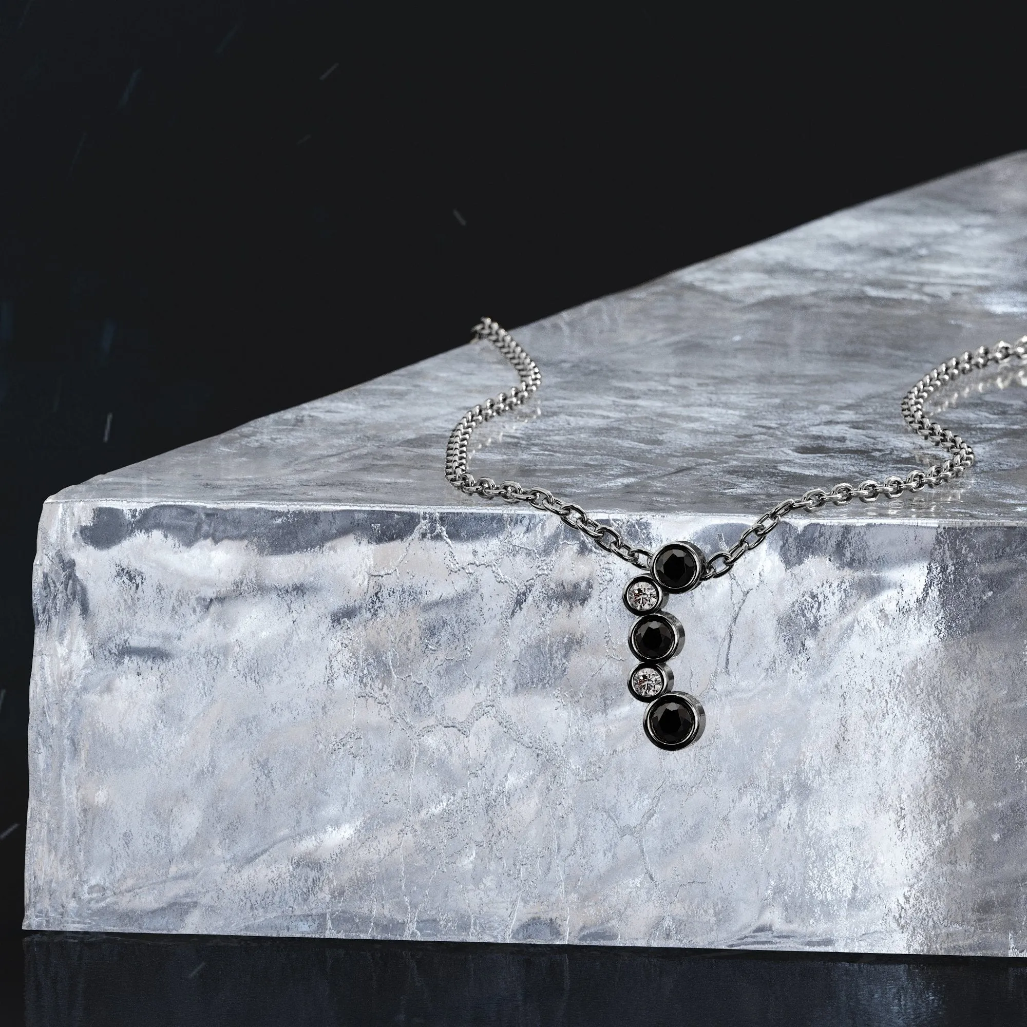 Black Energy Natural Black Diamond Alternative Pendant with a White Necklace