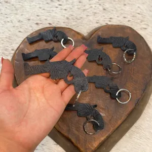 Black Gun Embossed Leather Keychain 10pc