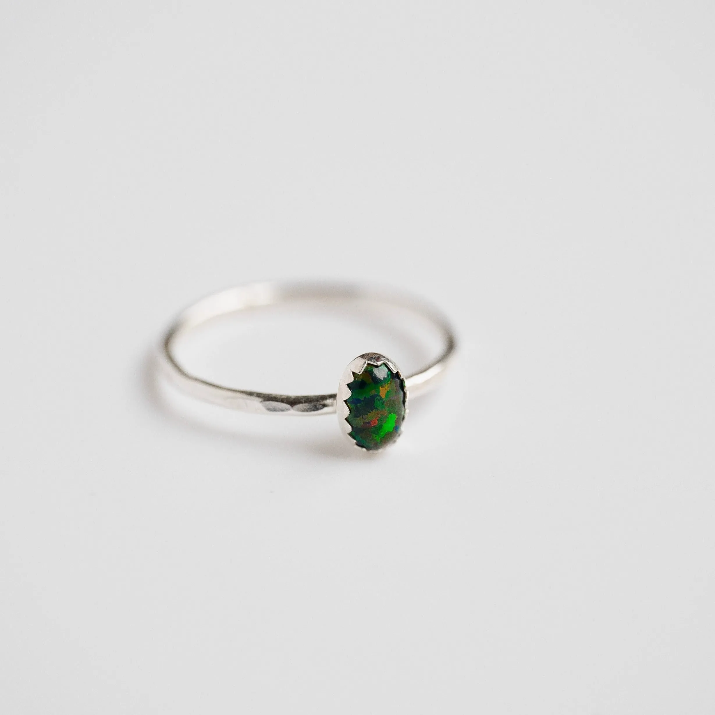 Black Opal Gemstone Stacking Ring in Sterling Silver