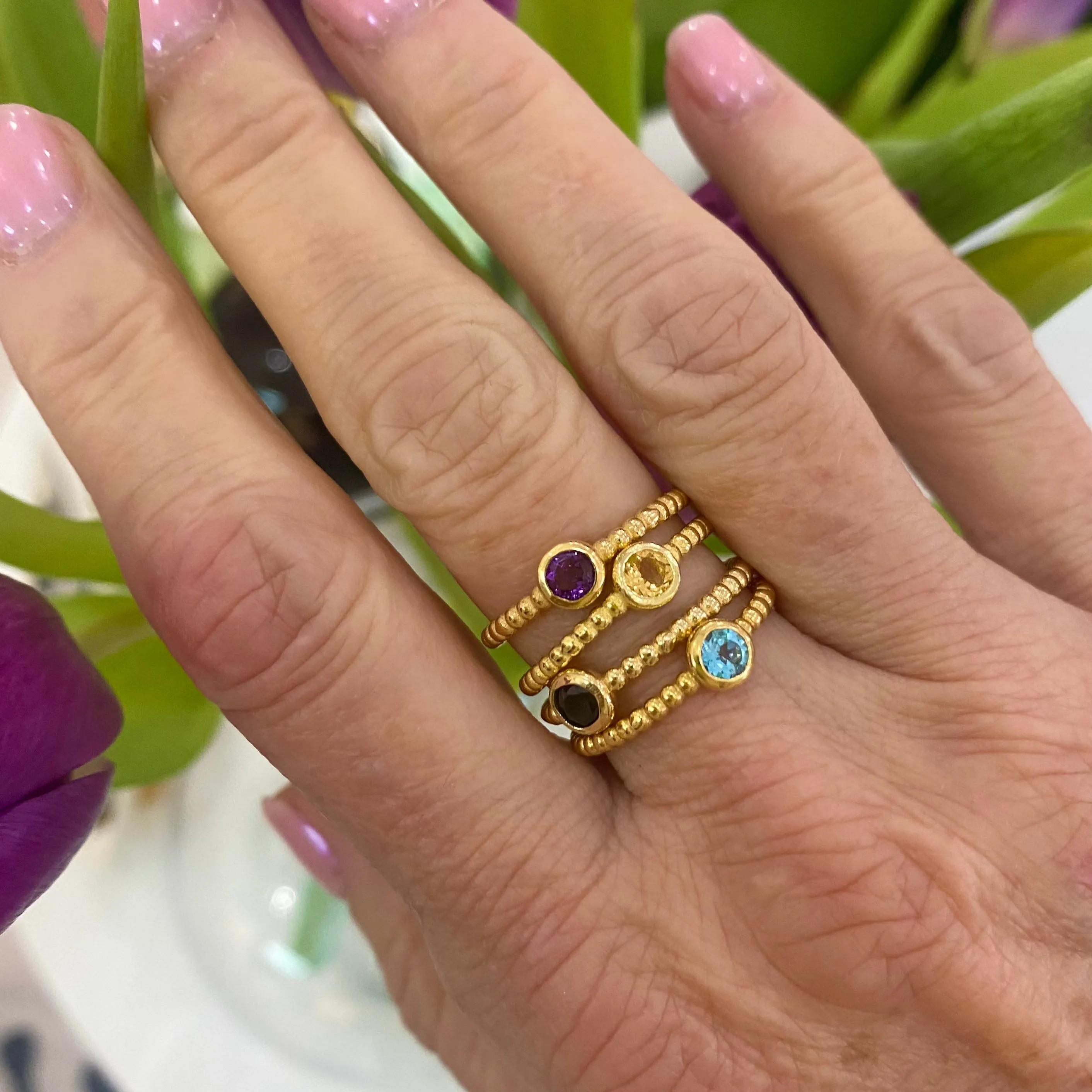 Black Spinel Beaded Ring