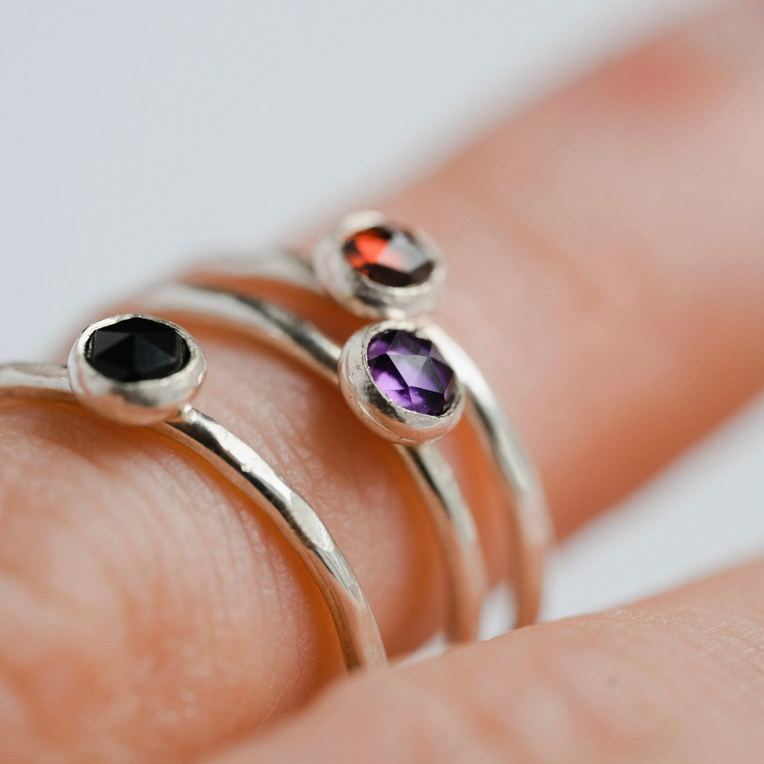 Black Spinel Gemstone Stacking Ring in Sterling Silver