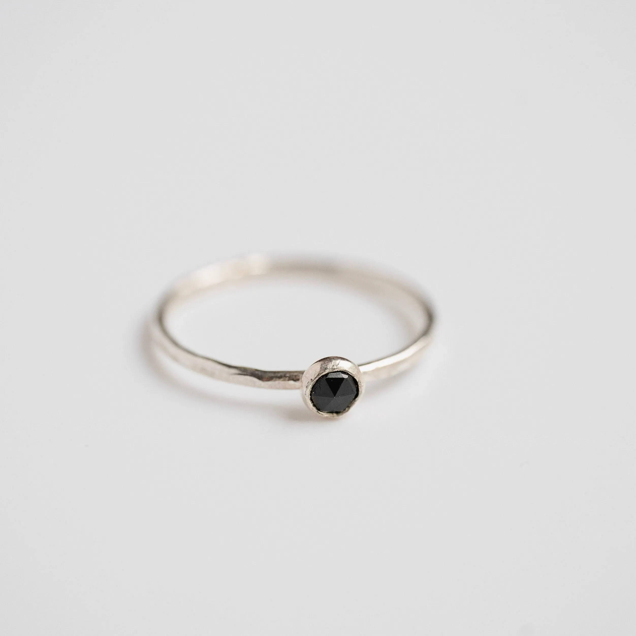 Black Spinel Gemstone Stacking Ring in Sterling Silver