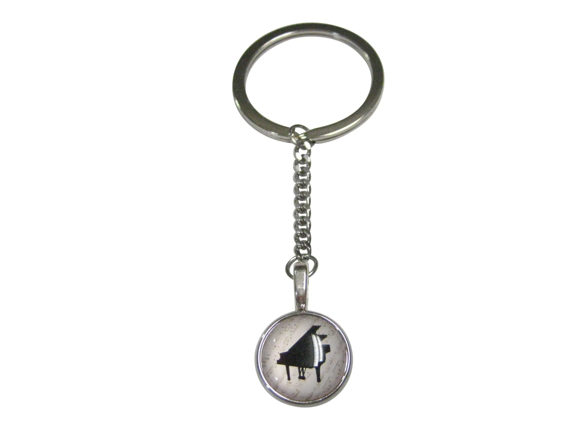 Black Toned Musical Piano Design Pendant Keychain