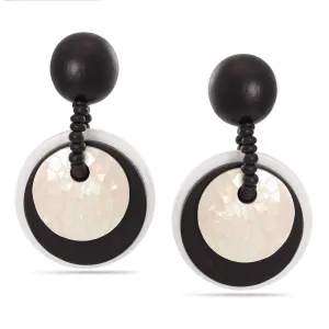 BLACK WOOD AND WHITE MOTHER OF PEARL STUD EARRING #FW-E129-8/W (SHCA5)