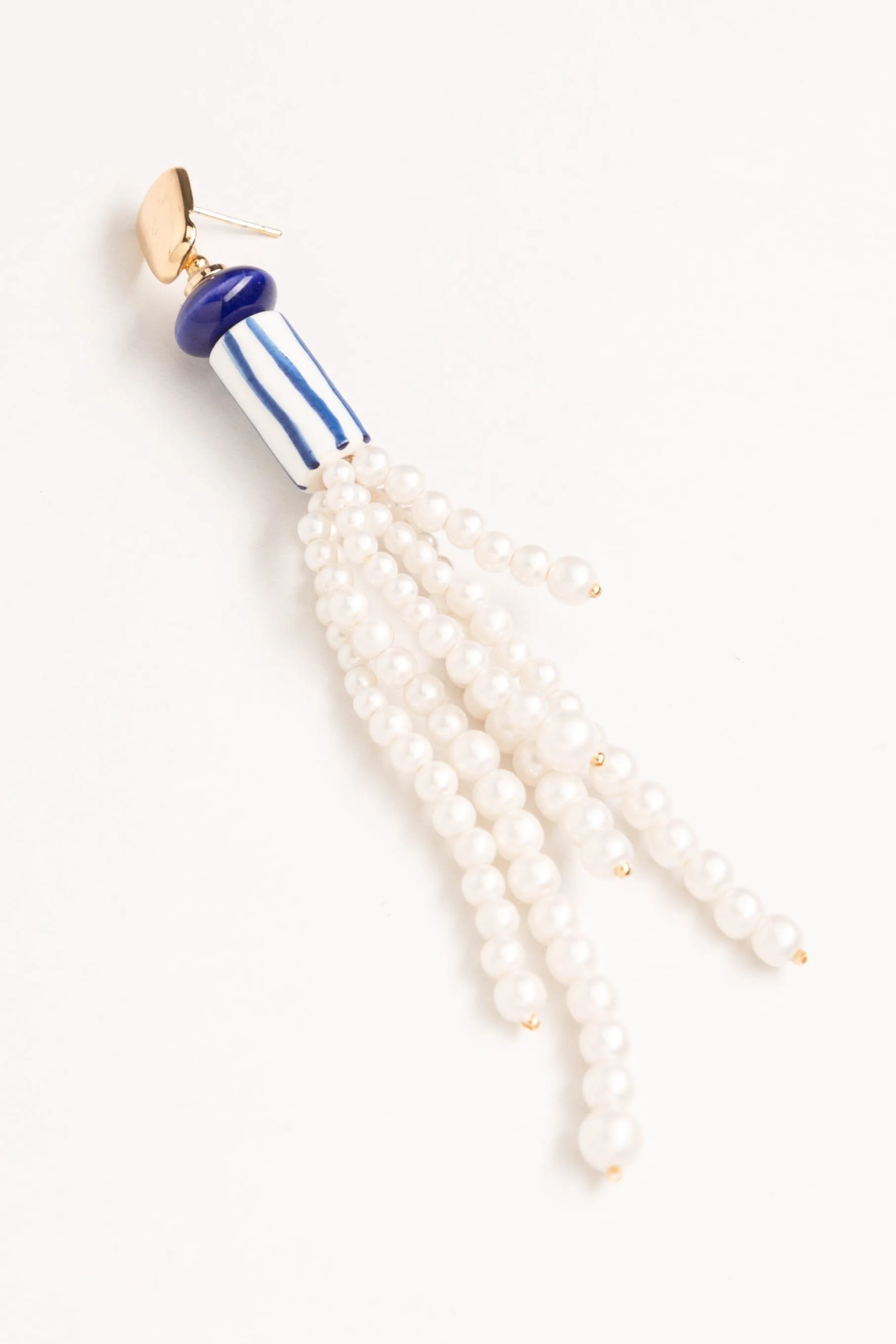 Blue & White Pearl Fringe  Earrings