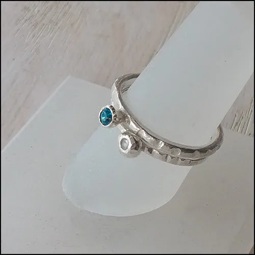 Blue and White CZ Stacking Rings