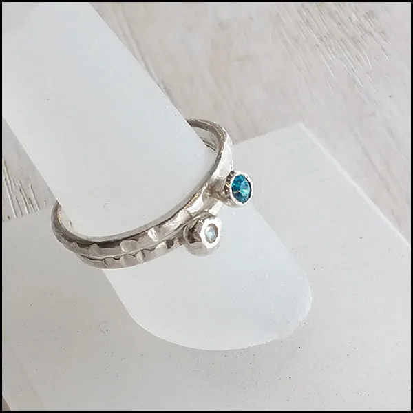 Blue and White CZ Stacking Rings