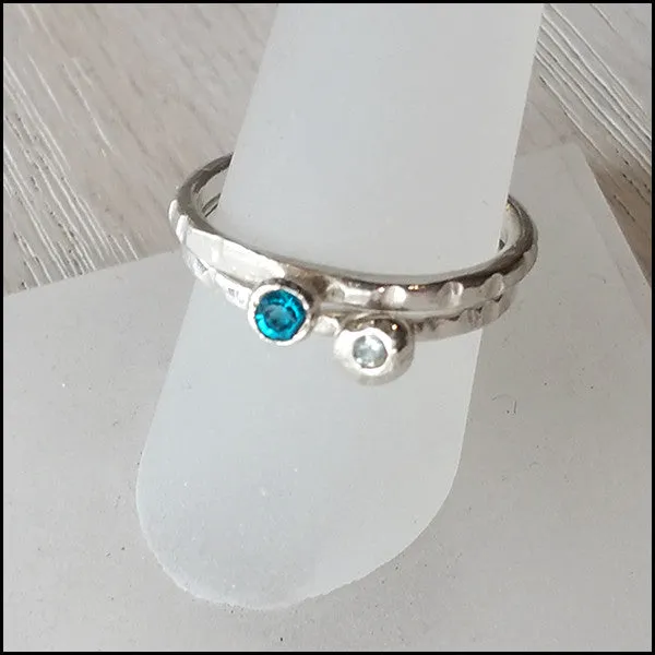Blue and White CZ Stacking Rings