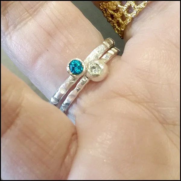 Blue and White CZ Stacking Rings