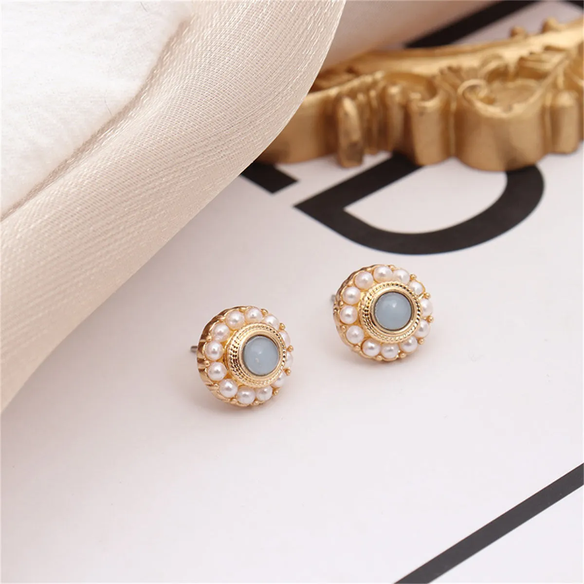 Blue Quartz & Pearl 18K Gold-Plated Round Stud Earrings