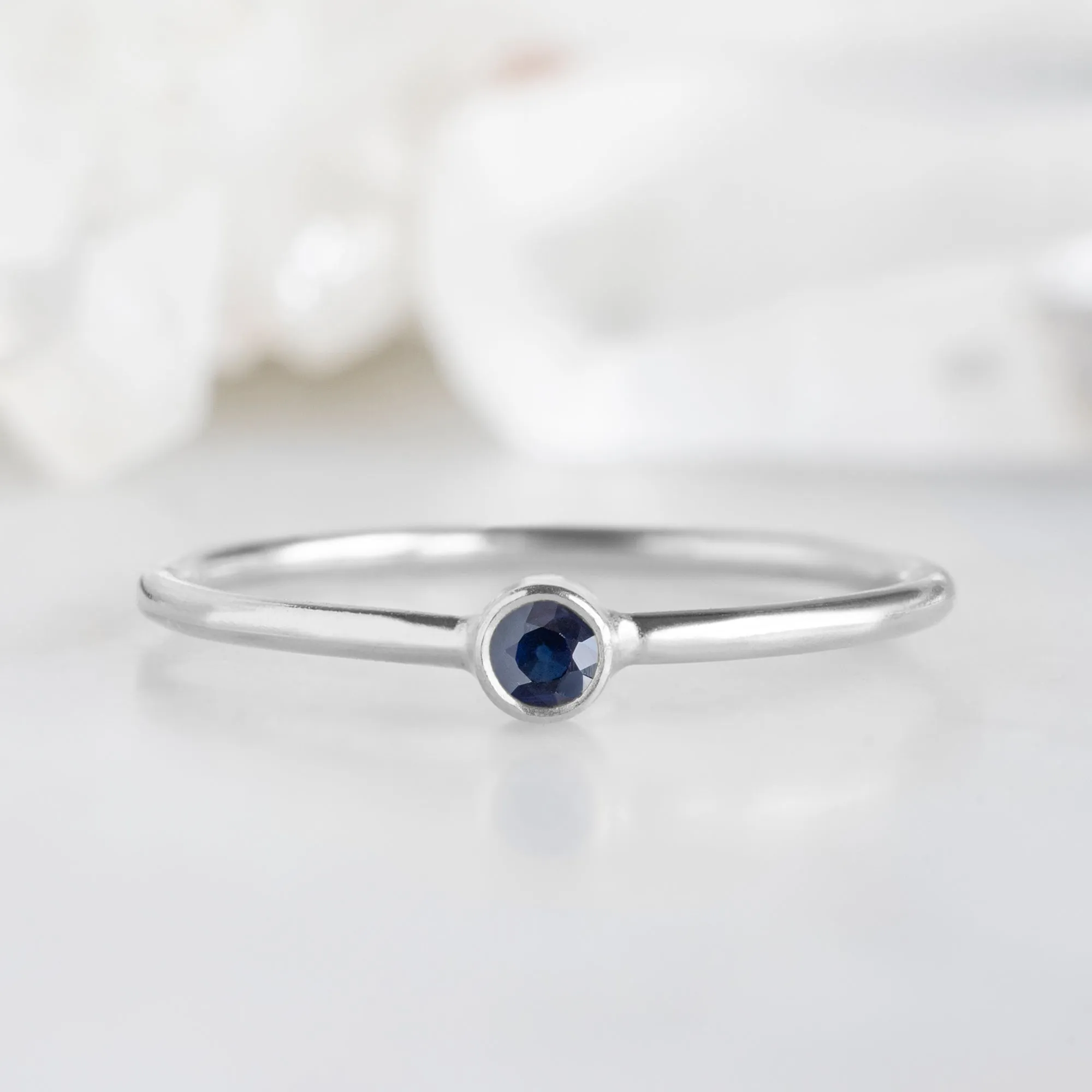 Blue Sapphire Birthstone Stacking Ring | 10K White Gold