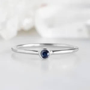 Blue Sapphire Birthstone Stacking Ring | 10K White Gold