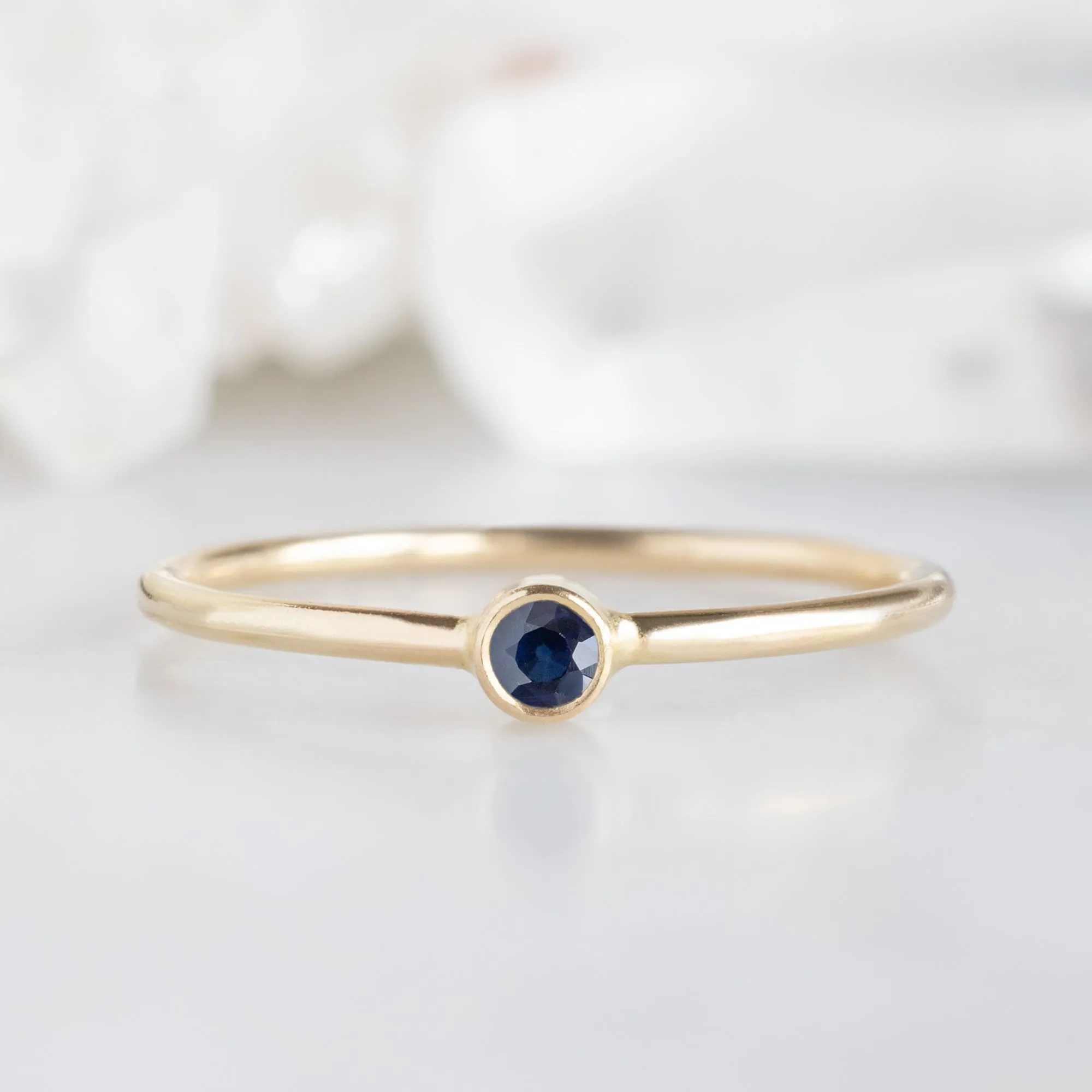 Blue Sapphire Birthstone Stacking Ring | 10K Yellow Gold