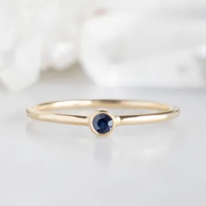 Blue Sapphire Birthstone Stacking Ring | 10K Yellow Gold