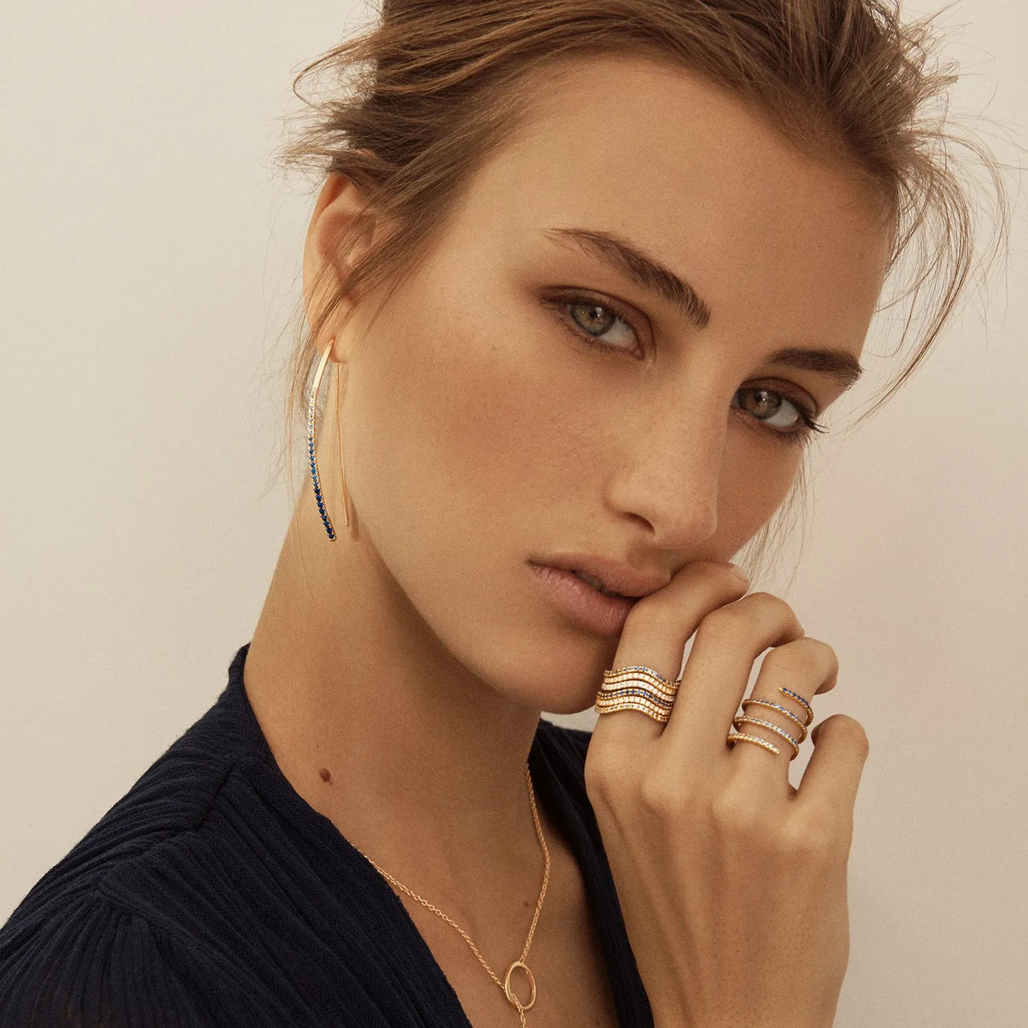 Blue Sapphire Wave Stack Rings