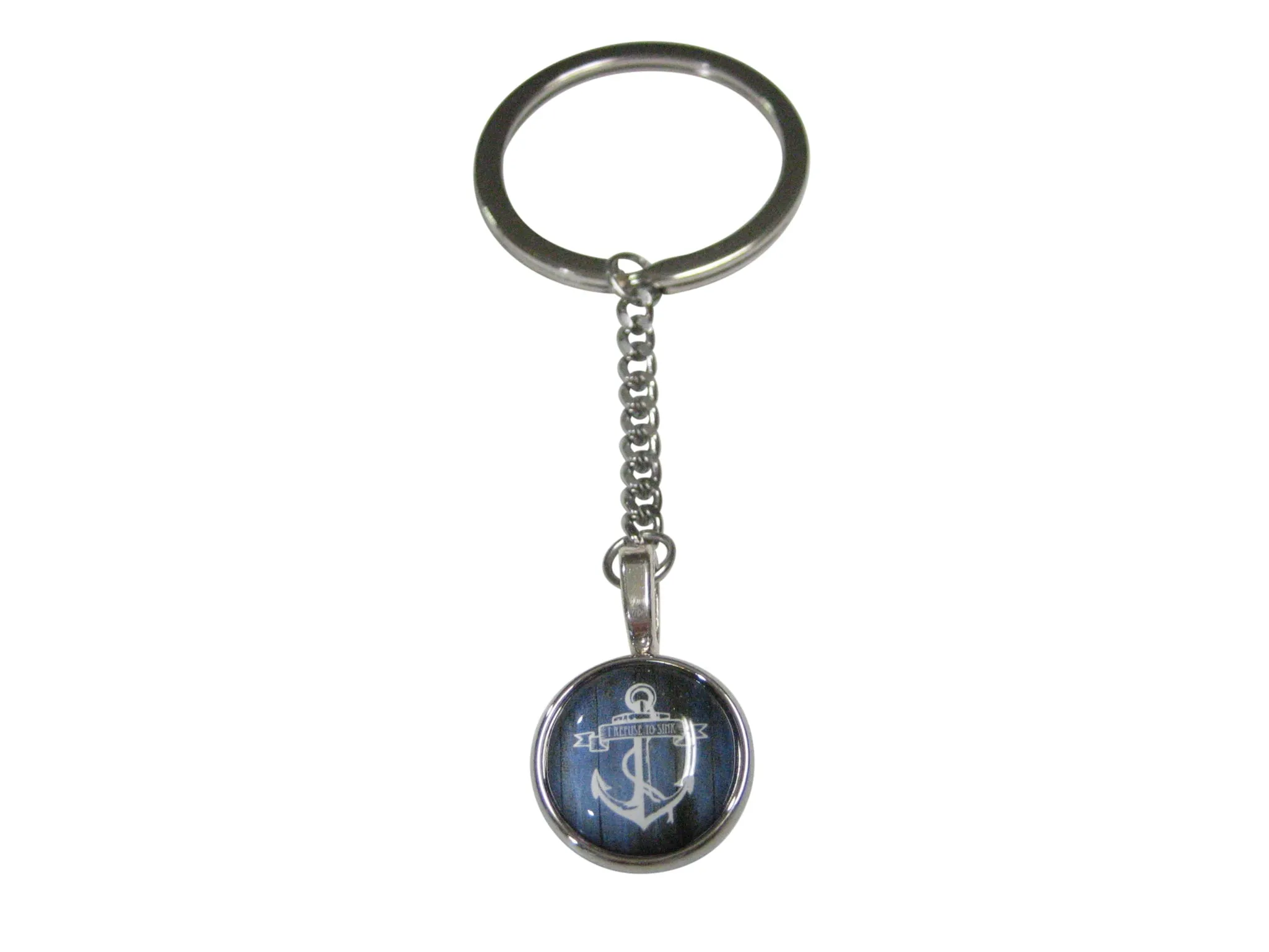 Blue Toned Circular Nautical I Refuse To Sink Anchor Pendant Keychain