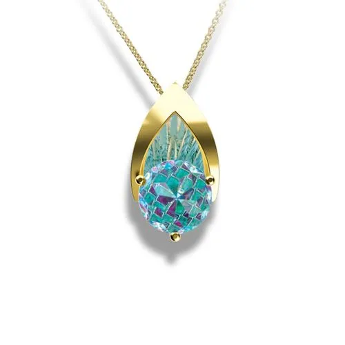 Blue Topaz Davinchi Cut Pendant 14k