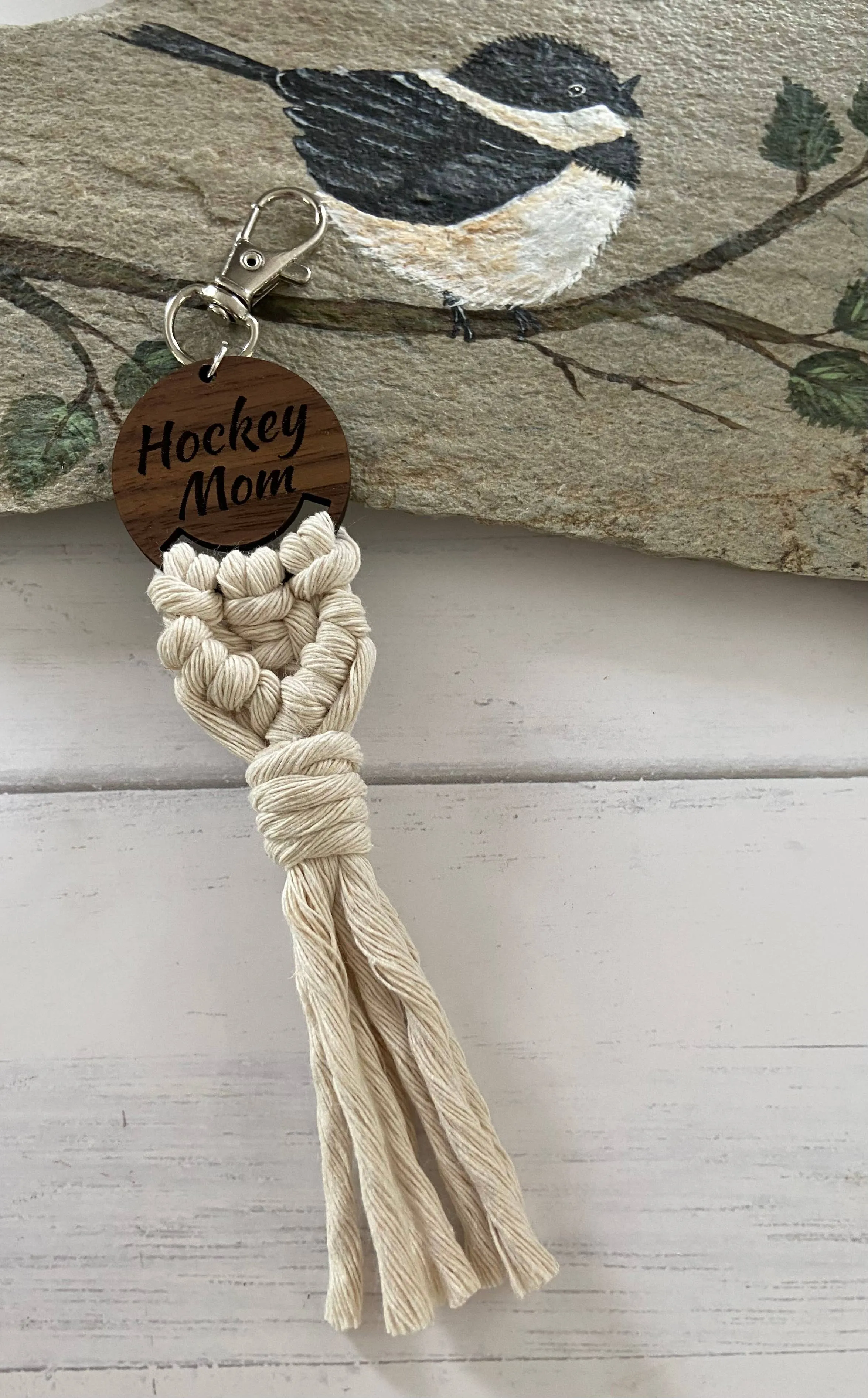 ✨Boho Macrame key chain keychain … hockey mom