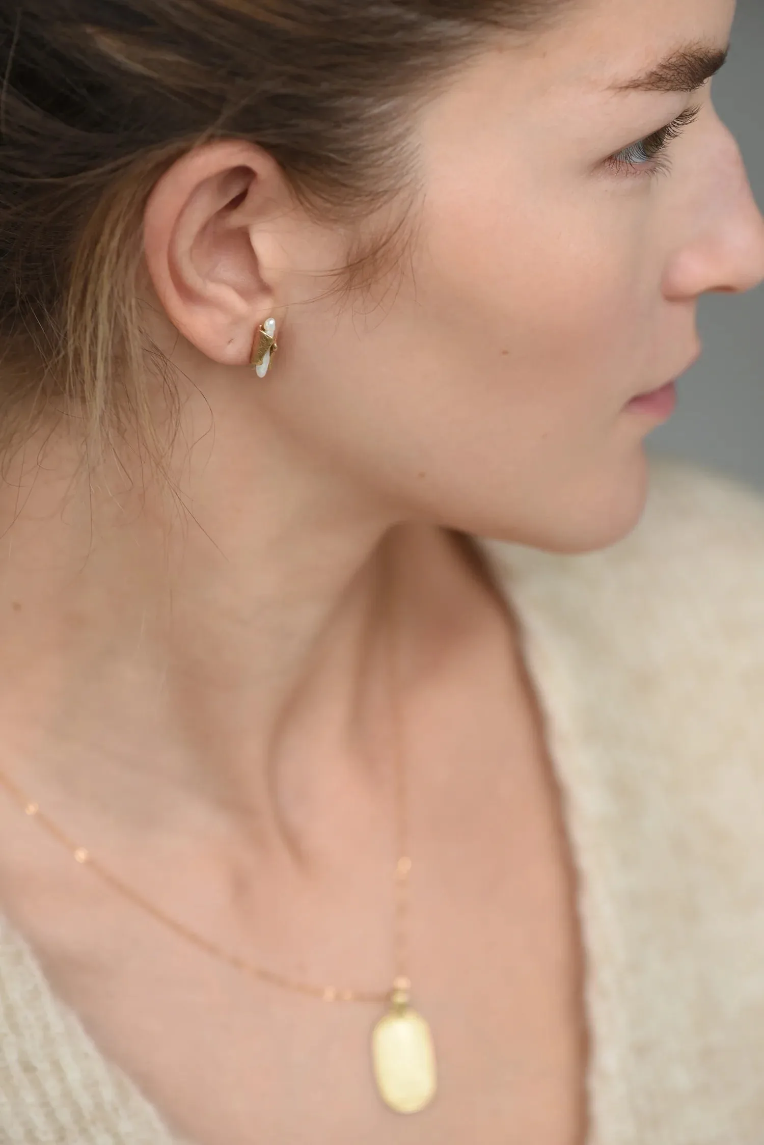 Brass Wrap Pearl Stud Earrings