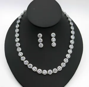 Bridal CZ Crystal Necklace and Earrings Set, CZ Diamond Crystal Choker Link Necklace and Dangle Earrings 3 PC Wedding Crystal Jewelry Set