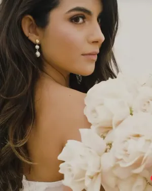 Bridal earrings - crystal and double freshwater pearl drop - Leila by Kezani
