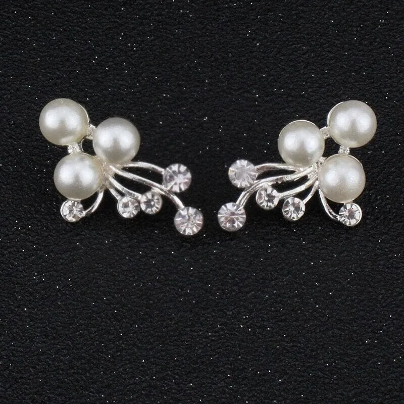 Bridal Pearl Necklace and Earrings 3 PC Jewelry Set, Wedding Silver Rhinestone Y-necklace and Pearl Earrings Set