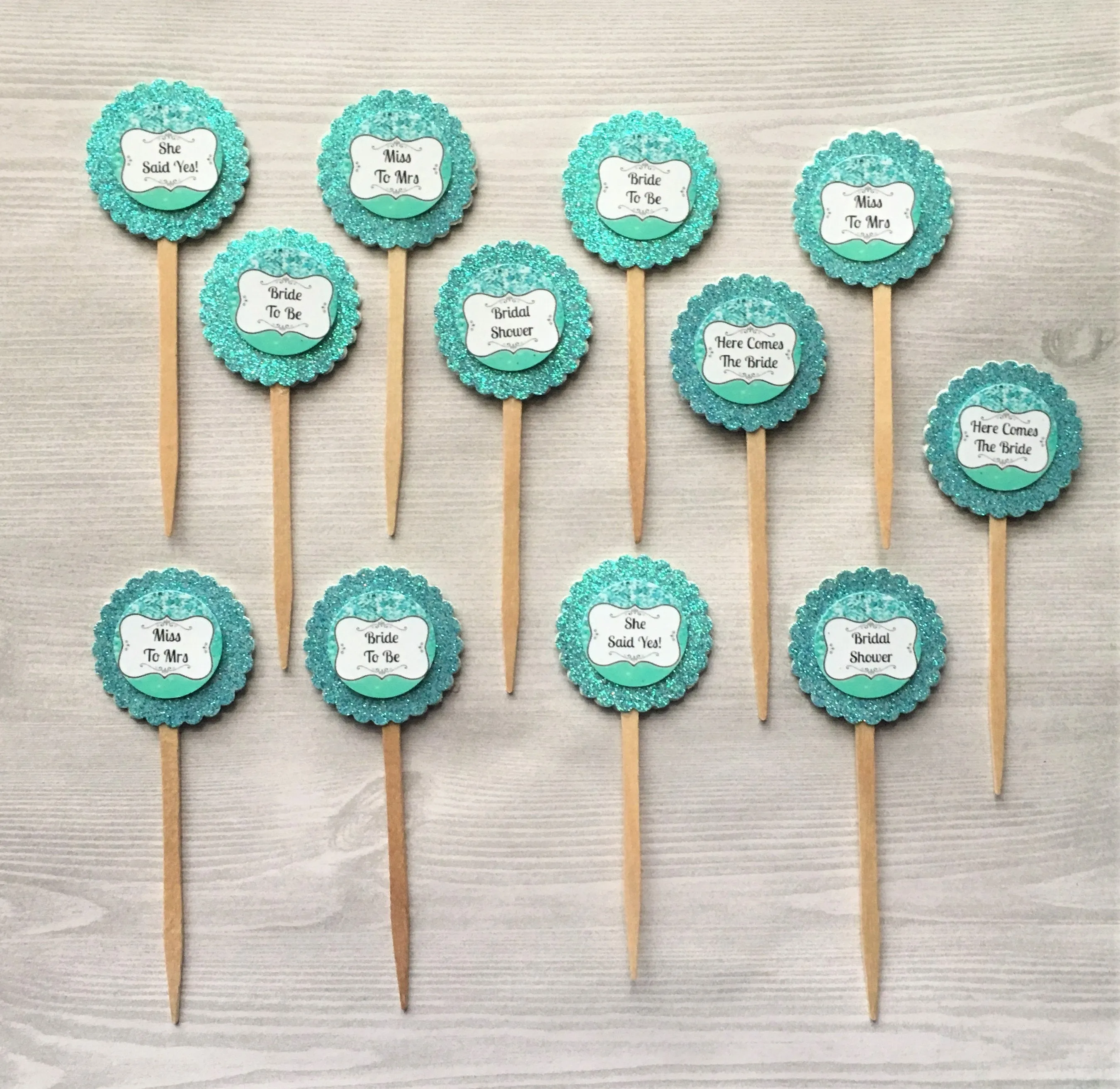 Bridal Shower Cupcake Toppers, Set of 12