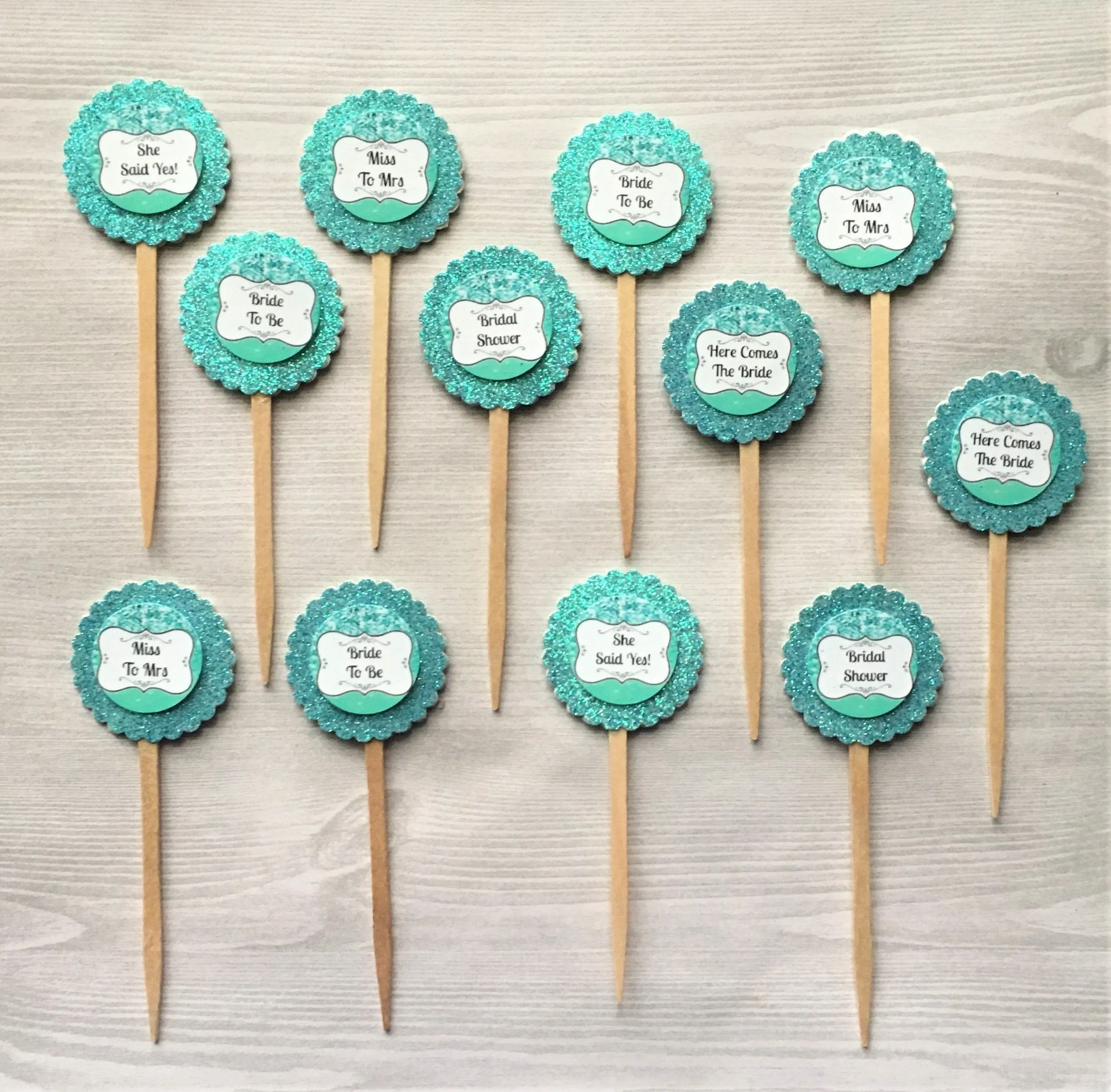 Bridal Shower Cupcake Toppers, Set of 12