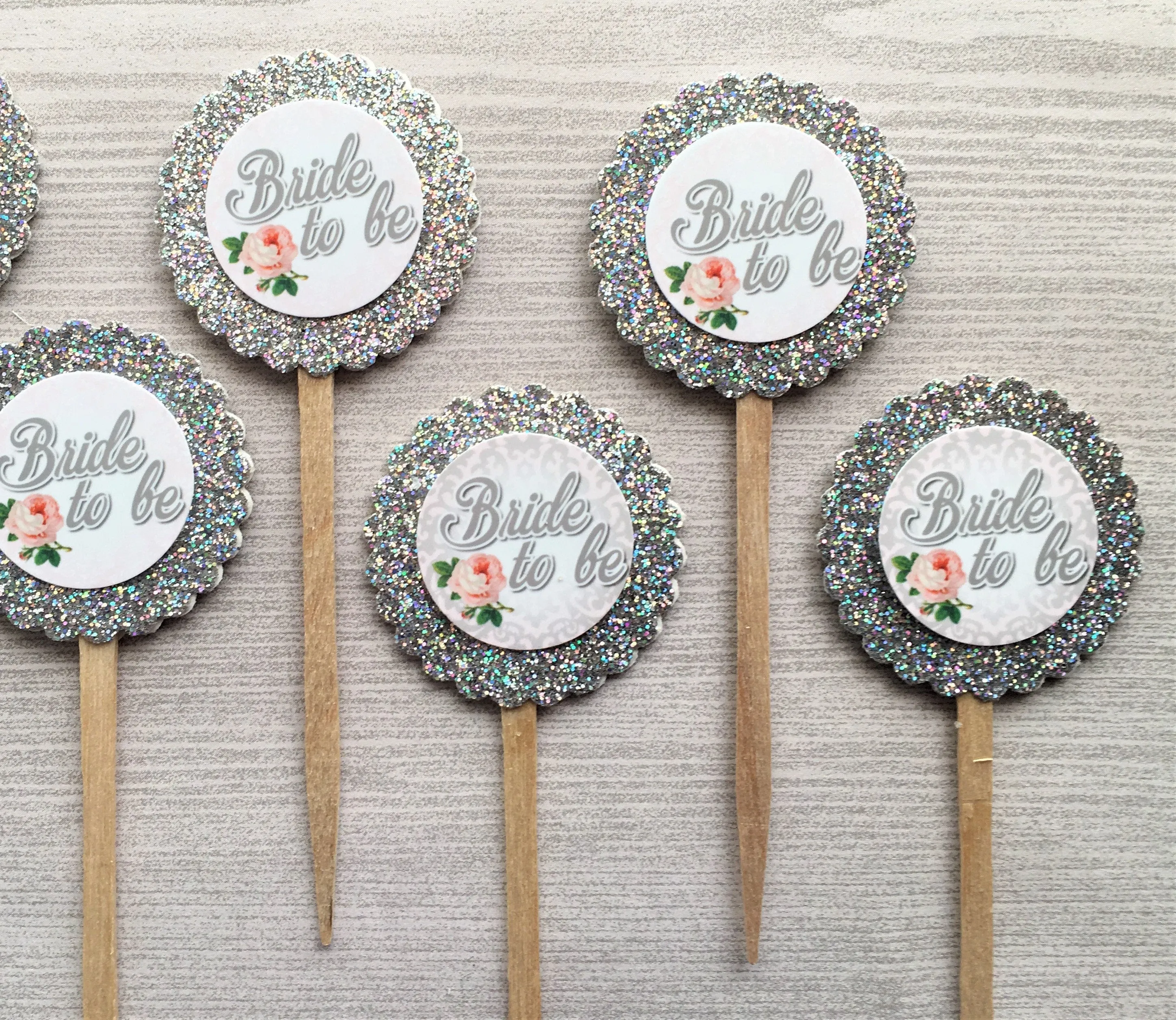 Bridal Shower Cupcake Toppers, Set of 6