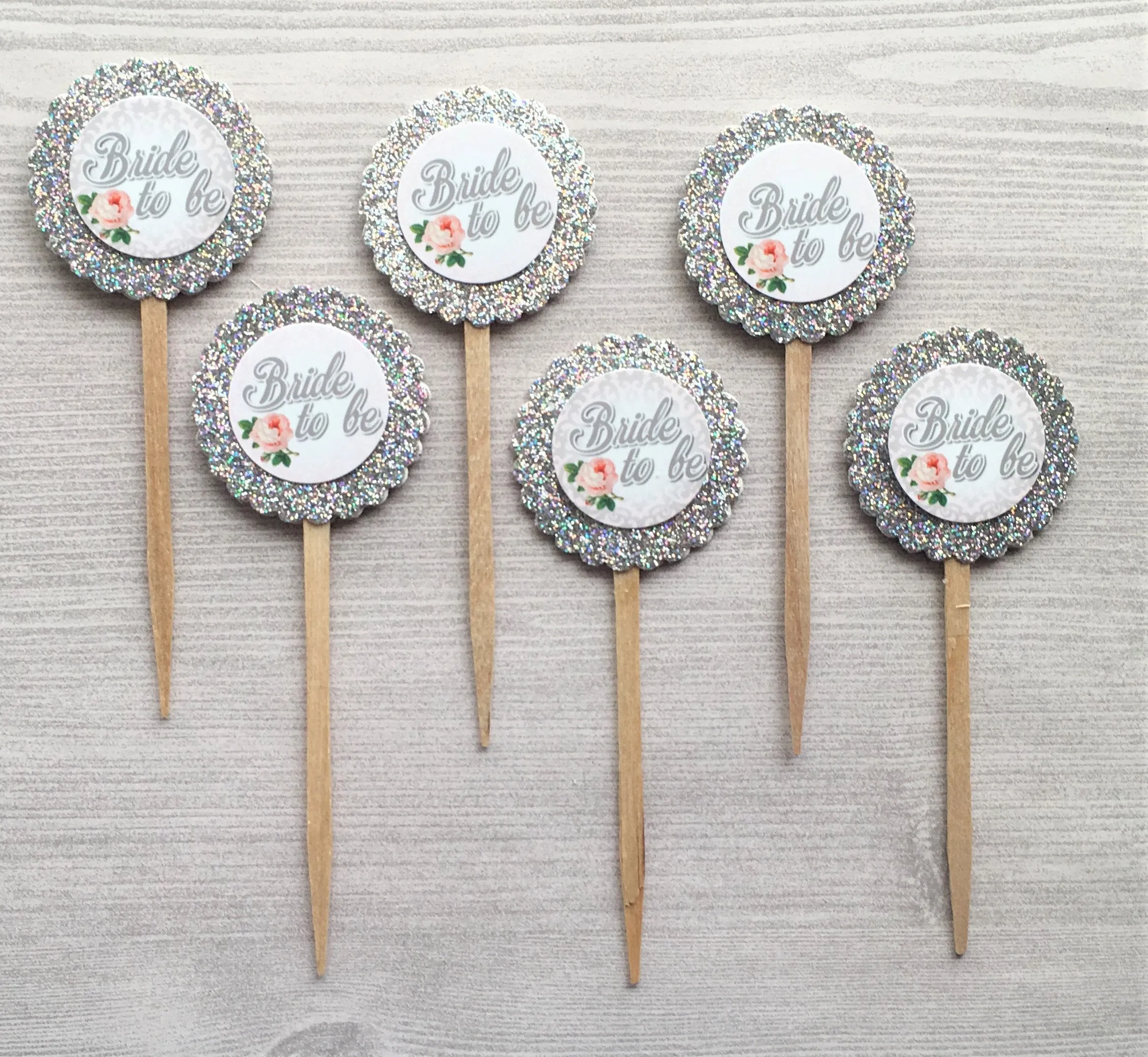 Bridal Shower Cupcake Toppers, Set of 6