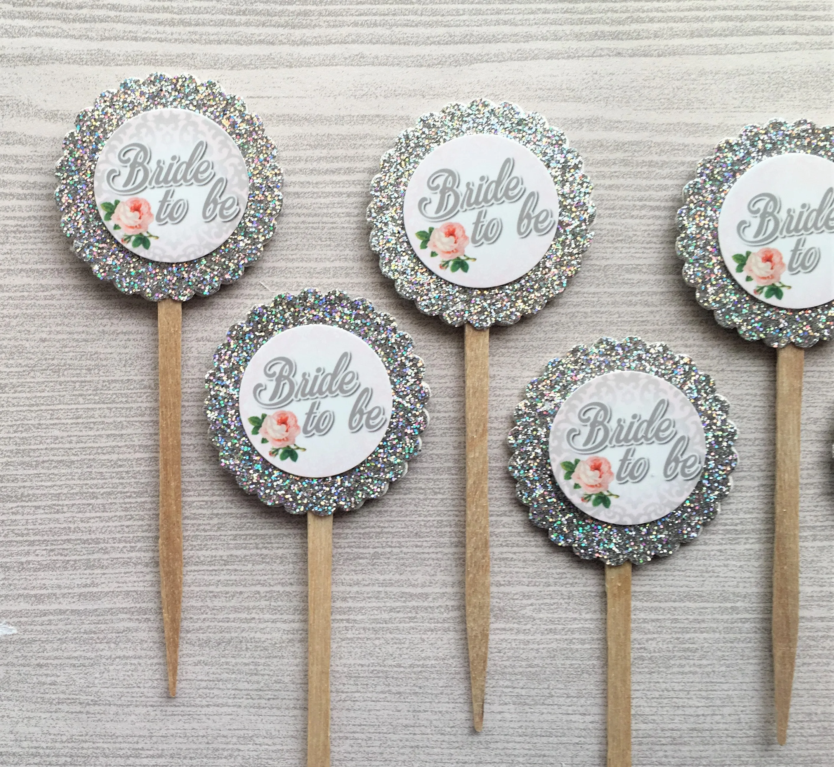 Bridal Shower Cupcake Toppers, Set of 6