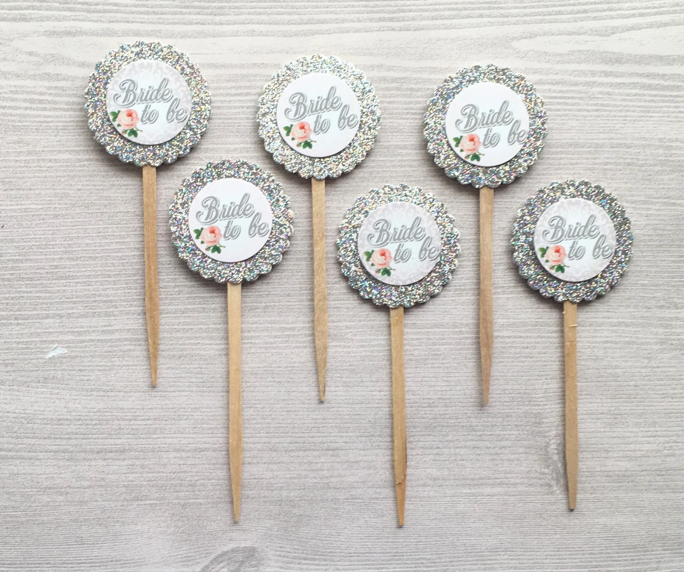 Bridal Shower Cupcake Toppers, Set of 6