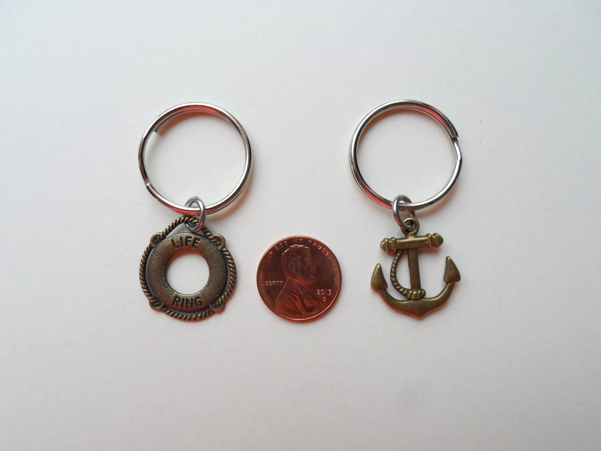 Bronze Anchor & Lifesaver Ring Keychain Set - You Be My Anchor And I'll Keep You Afloat; 8 Year Aniversary Gift, Couples Keychain Set
