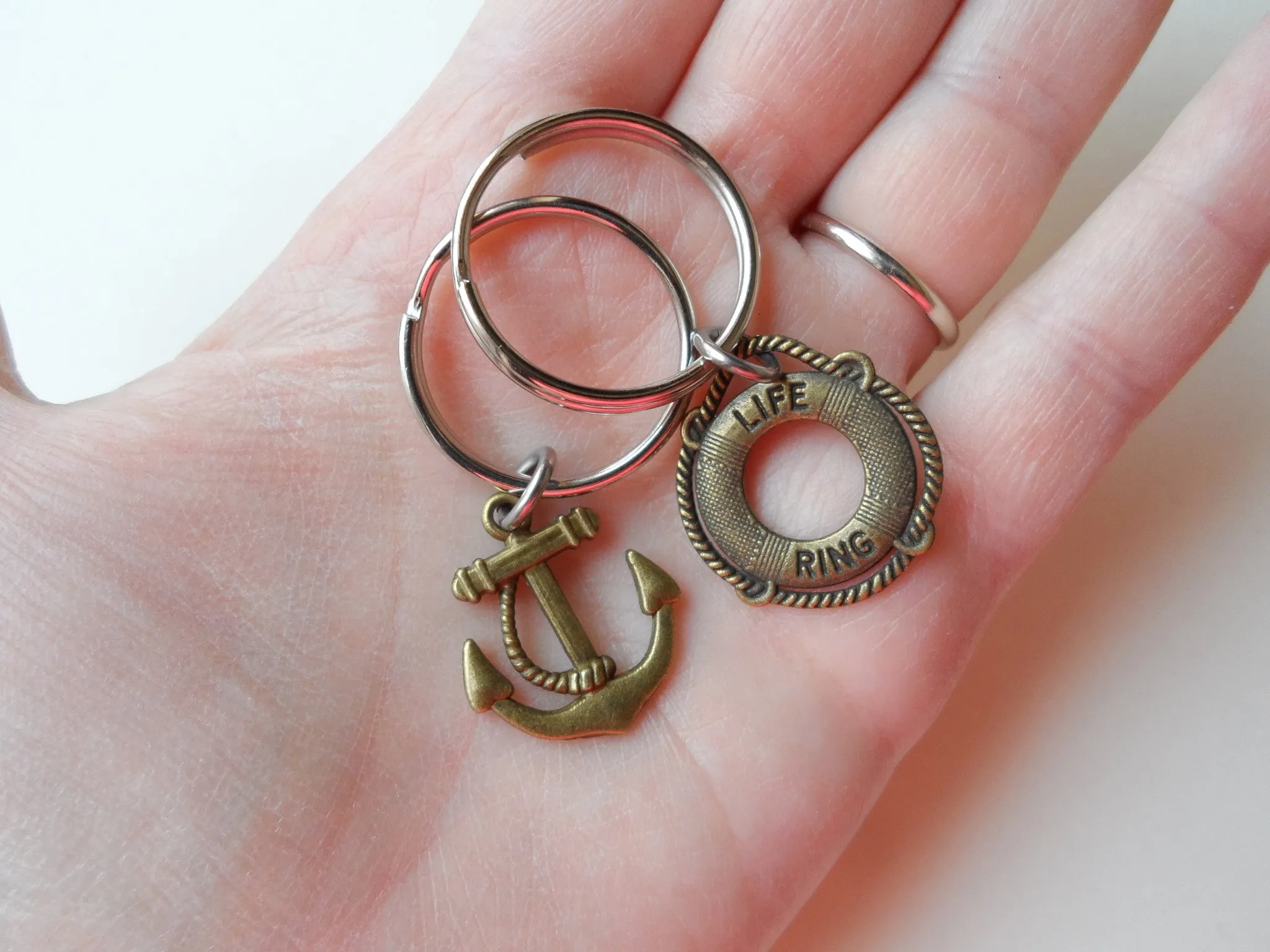 Bronze Anchor & Lifesaver Ring Keychain Set - You Be My Anchor And I'll Keep You Afloat; 8 Year Aniversary Gift, Couples Keychain Set