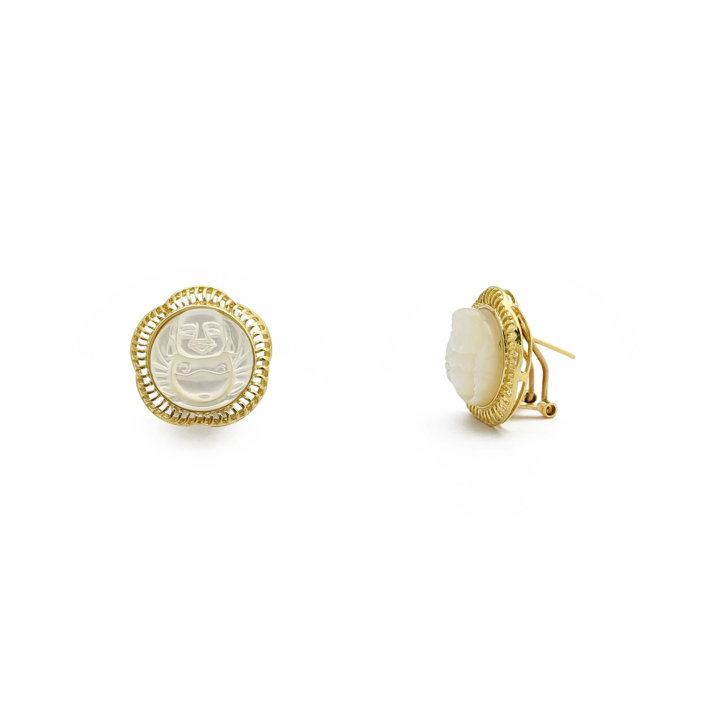 Buddha Mother of Pearl Stud Earrings (14K)