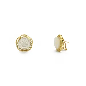 Buddha Mother of Pearl Stud Earrings (14K)