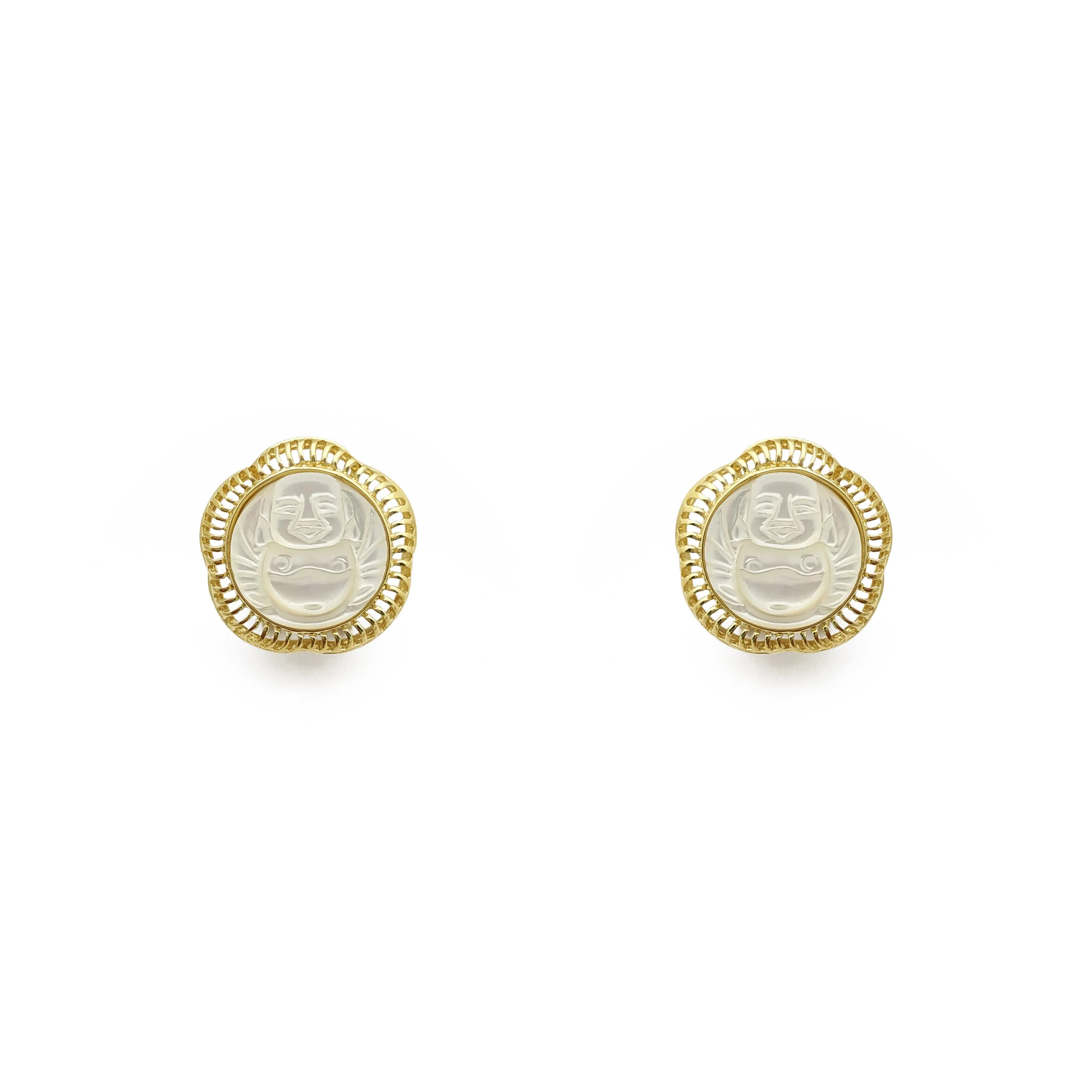 Buddha Mother of Pearl Stud Earrings (14K)