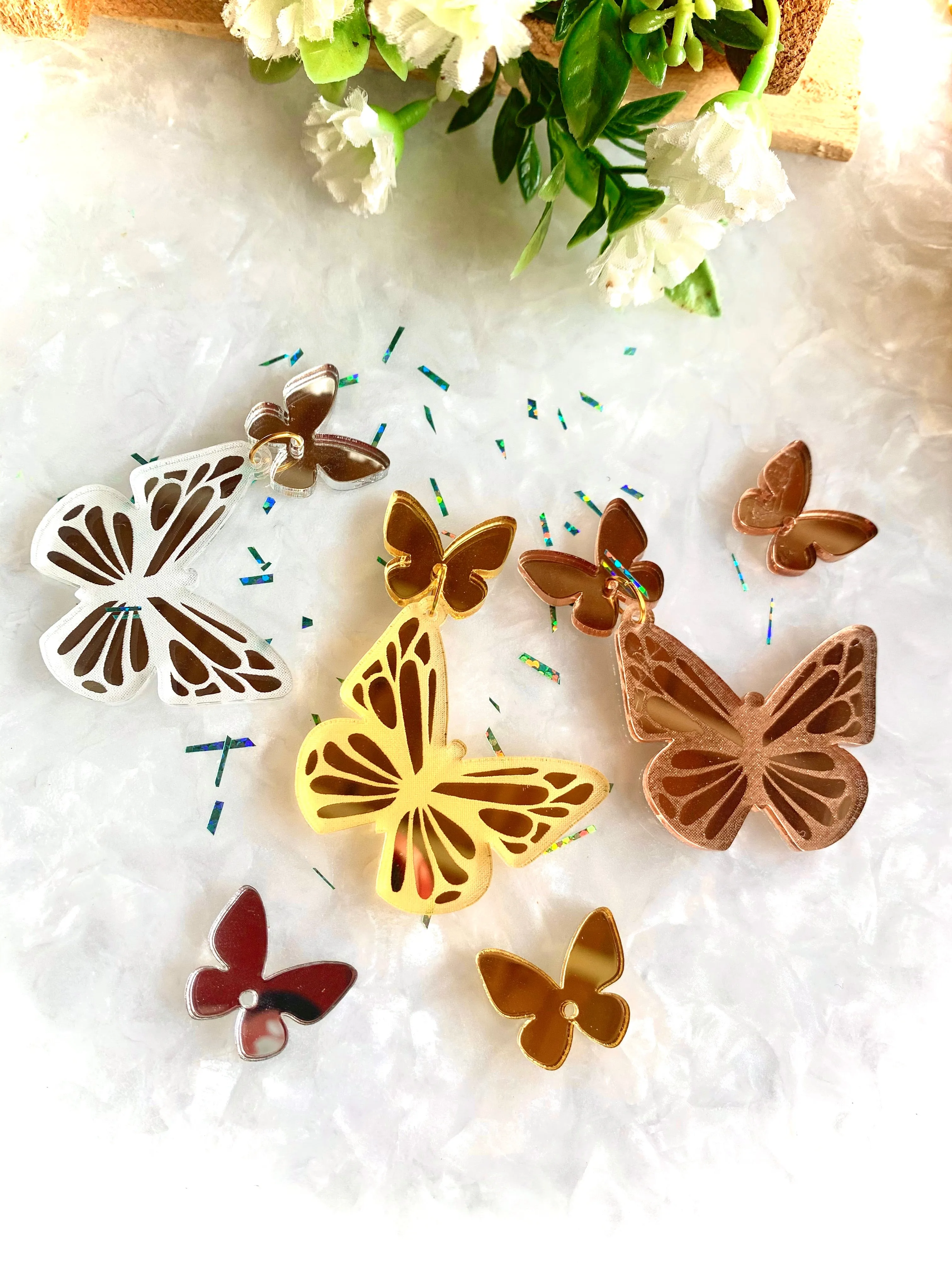 Butterflies for dangles/ spring / cartier style / 12 Pieces, 40-20mm/ butterfly