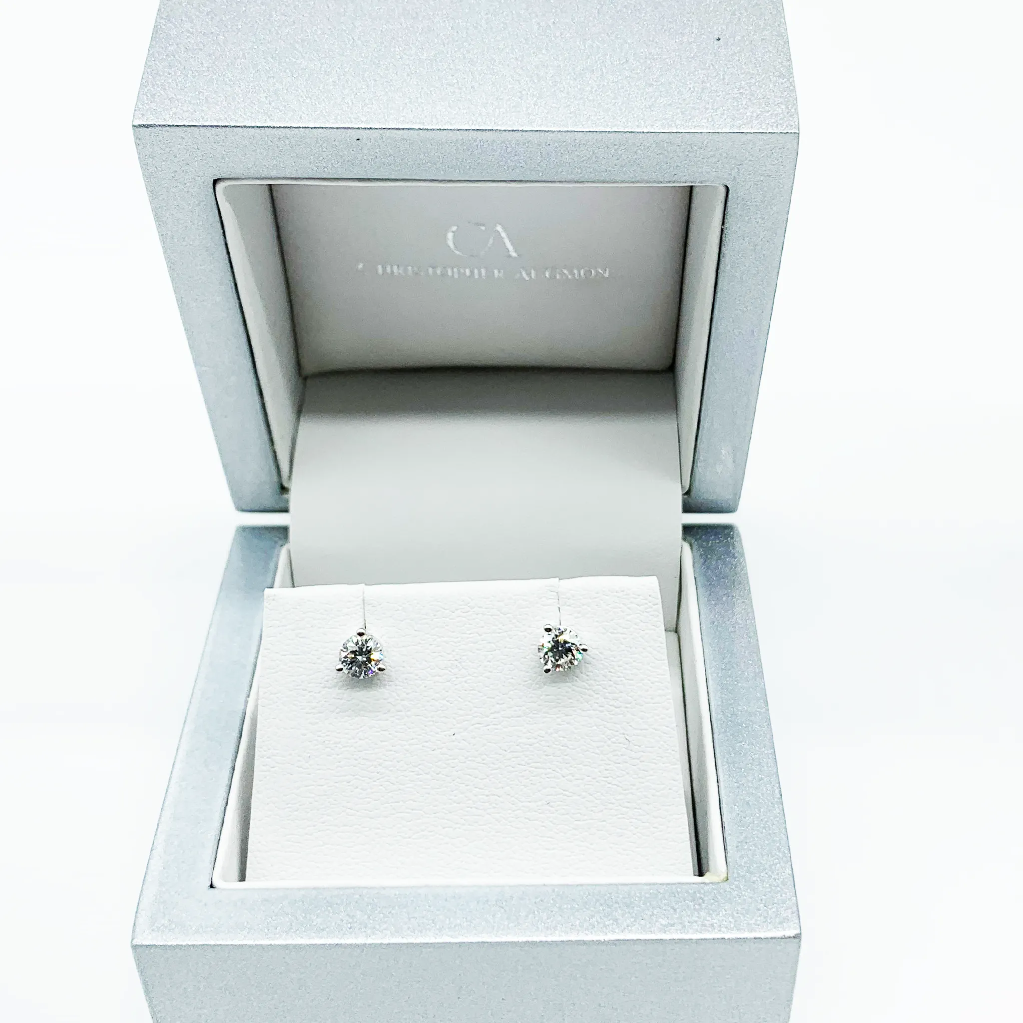 CA 18 Karat White Gold and Diamond "Classic" Stud Earrings
