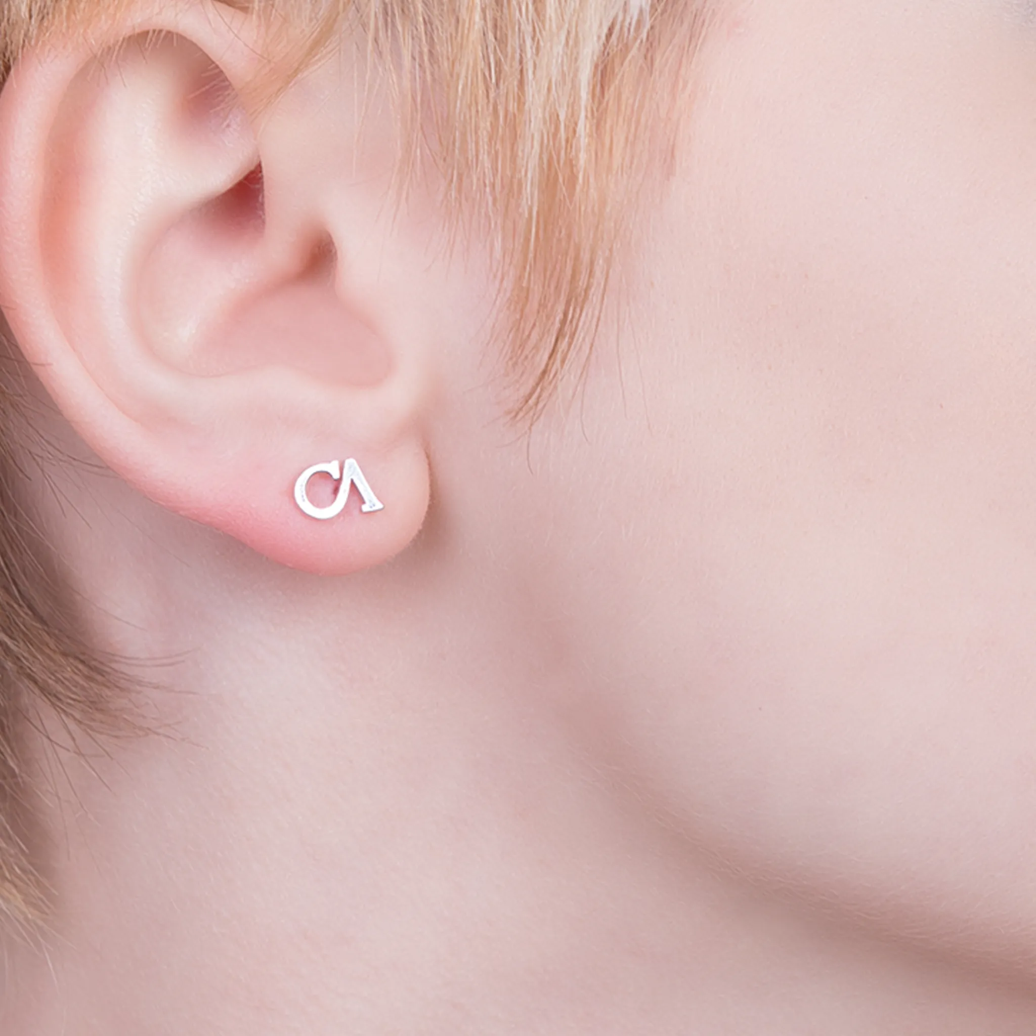 CA "CA" 18 Karat White Gold Stud Earrings